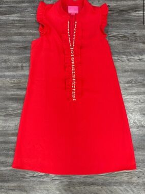 Lilly Pulitzer adalee dress Red Ruffle Front Pearl-Trim Dress